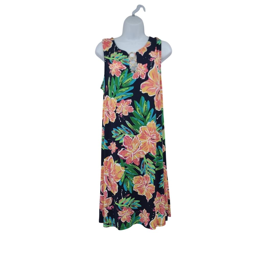 MSK Tropical Floral SunDress Size XL | Navy Sleeveless Resort Wear vacation